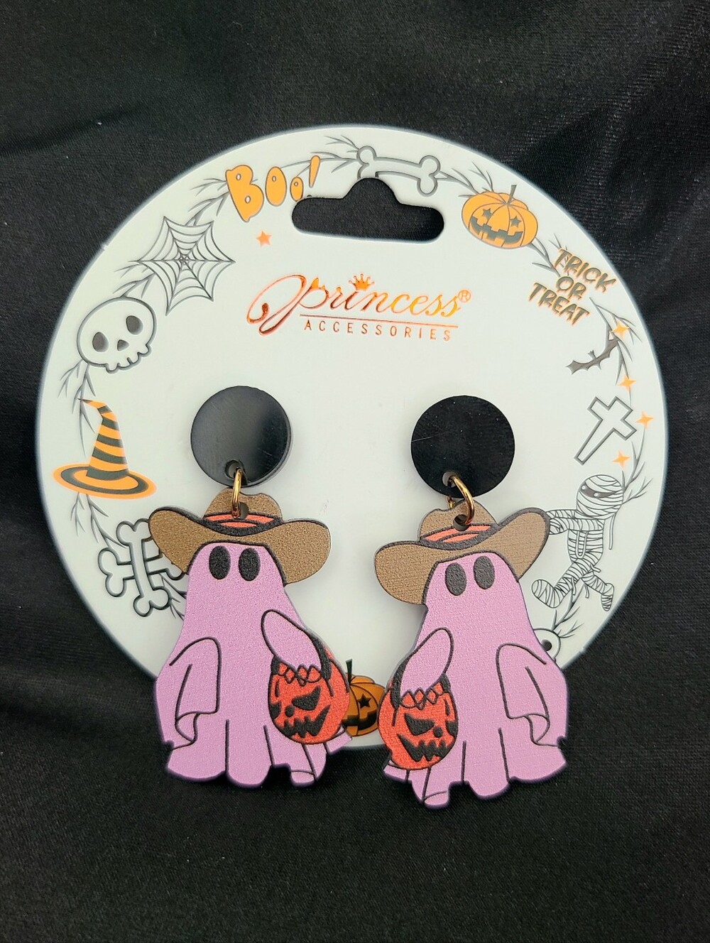 Pink Ghost Cowboy Earrings, Halloween Earrings